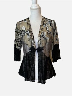 Spencer Alexis Sheer Lace Panel Burn Out Velvet Braid Trim Jacket Women’s Small